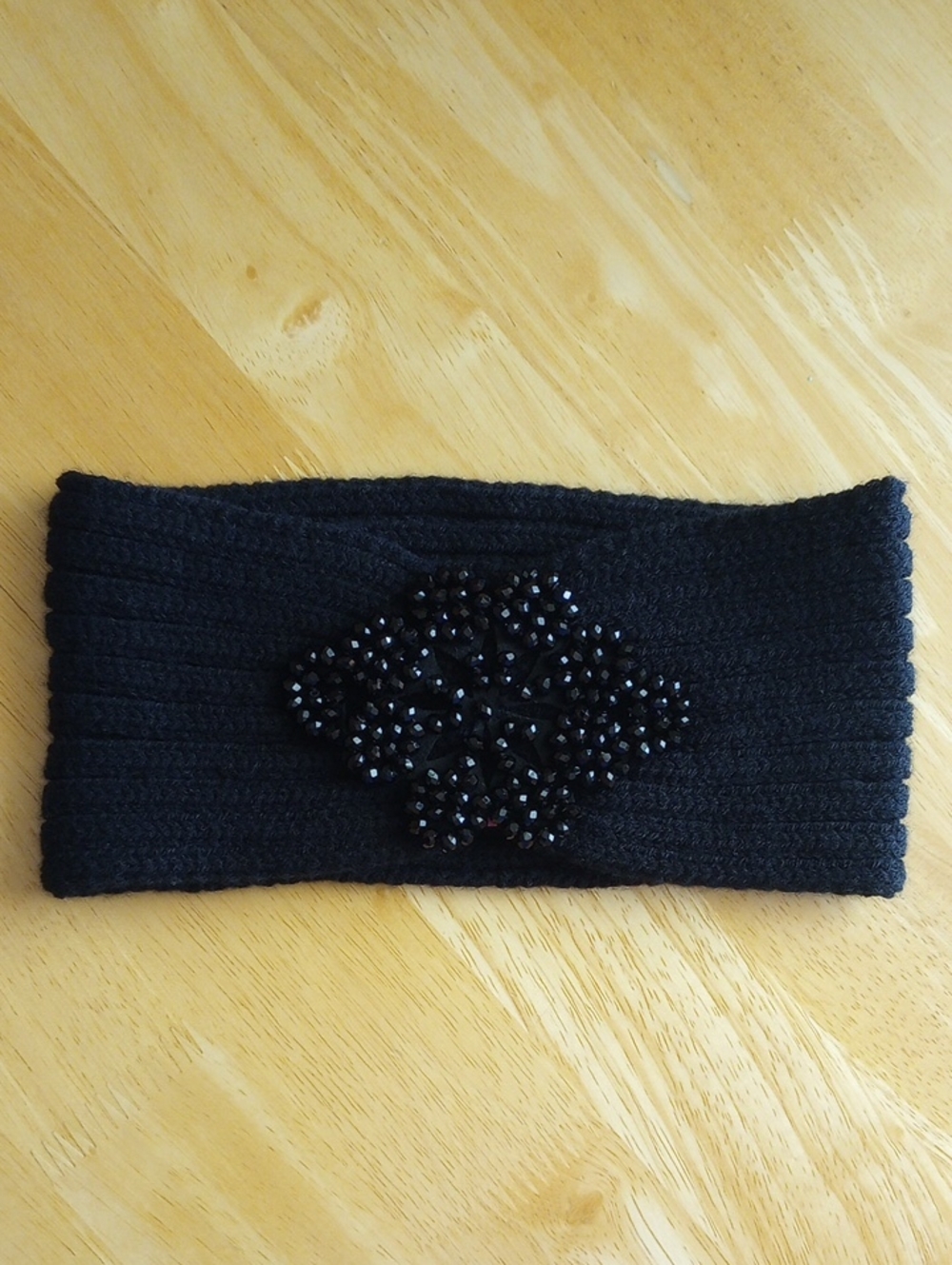 Black Beaded Knit Headband